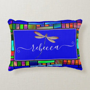 Stained glass and dragonfly personalised  decorative cushion