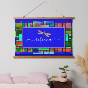 Stained glass and dragonfly personalised   hanging tapestry