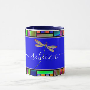 Stained glass and dragonfly personalised mug