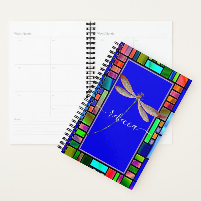 Stained glass and dragonfly personalised  planner (Display)