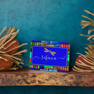 Stained glass and dragonfly personalised plaque