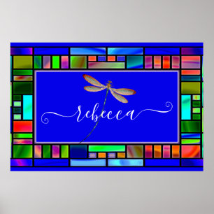 Stained glass and dragonfly personalised poster