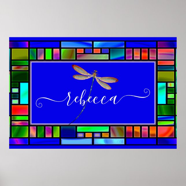Stained glass and dragonfly personalised  poster (Front)