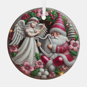Stained Glass angel and gnome with harp Tree Decoration