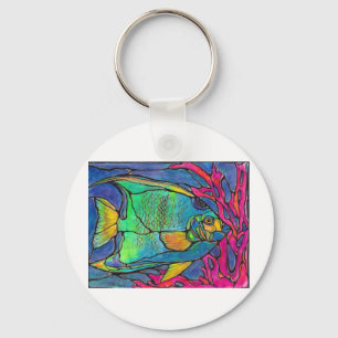Stained Glass Angel Fish Key Ring