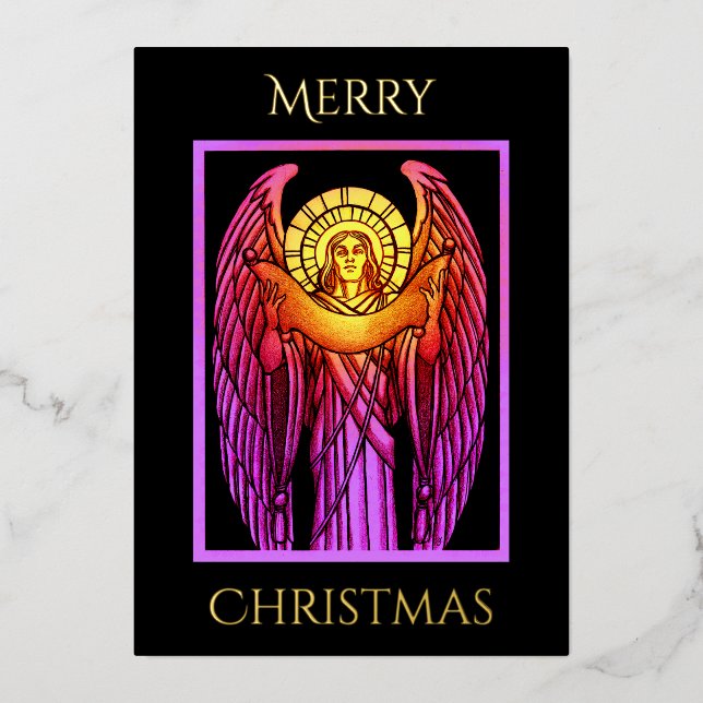Stained Glass Angel Foil Holiday Card (Front)