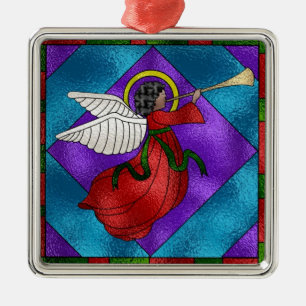 Stained Glass Angel Metal Ornament