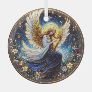 Stained Glass Angel with Harp Tree Decoration