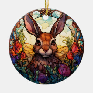 Stained Glass animal - Rabbit illustration Ceramic Ornament