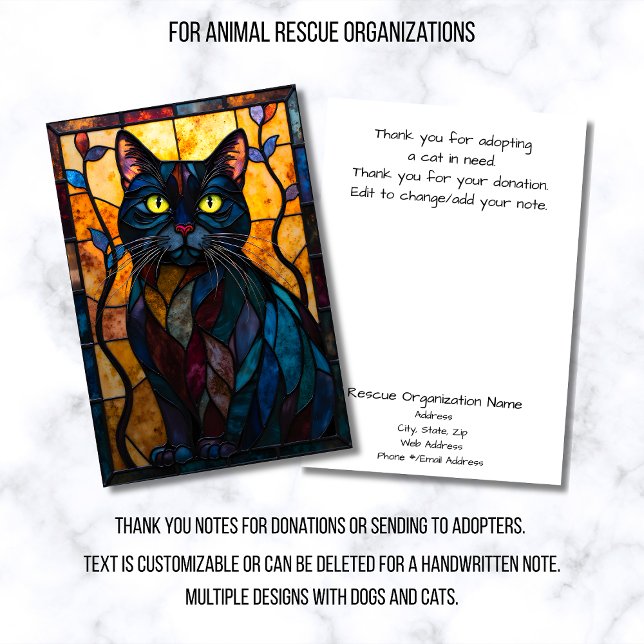 Stained Glass Animal Rescue Organization Black Cat Thank You Card (Creator Uploaded)