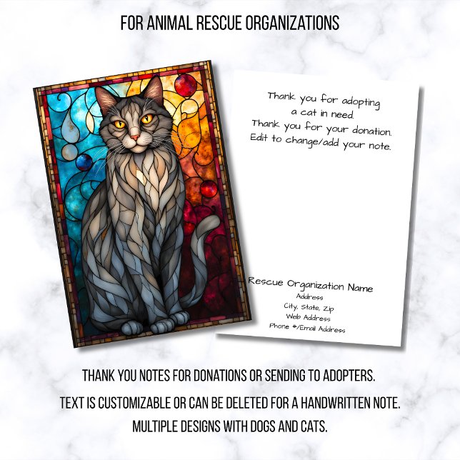 Stained Glass Animal Rescue Organization Cat Gray Thank You Card (Creator Uploaded)