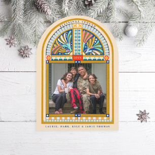 Stained Glass Arch Elegant Christmas Photo Card