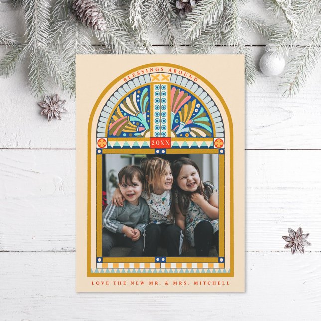 Stained Glass Arch Elegant Christmas Photo Holiday Card (Creator Uploaded)