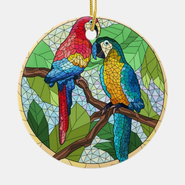 Stained Glass Art, Colourful Parrot Stained Glass Ceramic Ornament (Front)