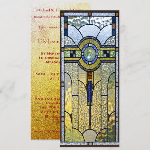 stained glass art deco christening wedding invite