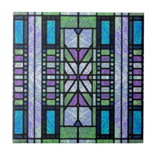 Stained Glass Art Deco in Blue and Green Ceramic Tile