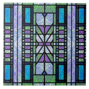 Stained Glass Art Deco in Blue and Purple Ceramic Tile