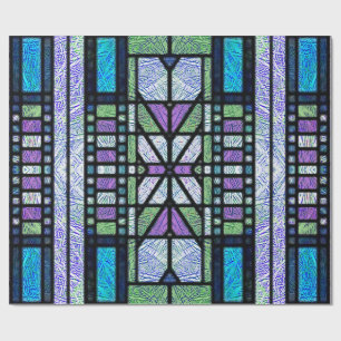 Stained Glass Art Deco in Blue and Purple Wrapping Paper