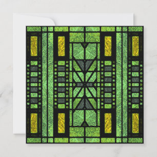 Stained Glass Art Deco in Green and Gold Invitation