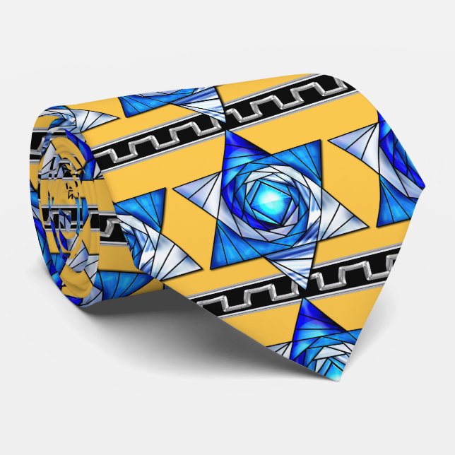 Stained Glass Art Deco Magen David v2 Tie (Rolled)