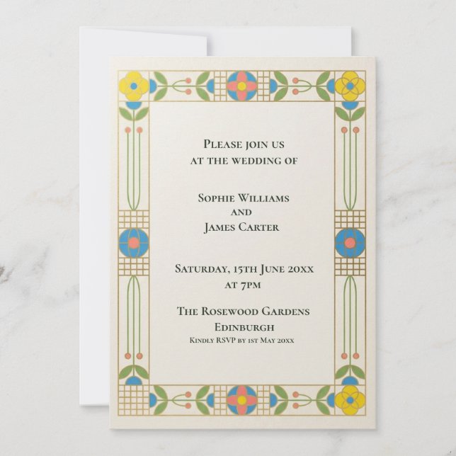 Stained Glass Art Deco Wedding Invitation (Front)