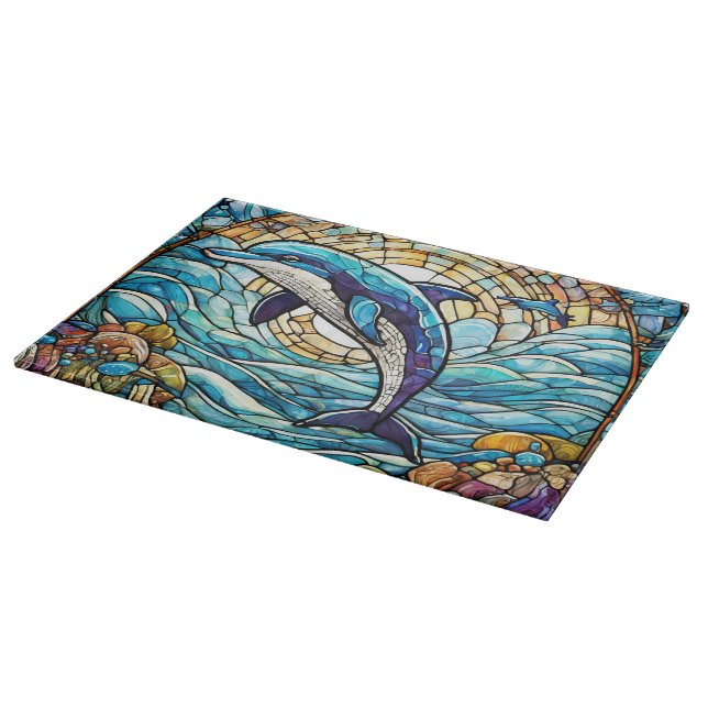 Stained glass art dolphin cutting board (Corner)