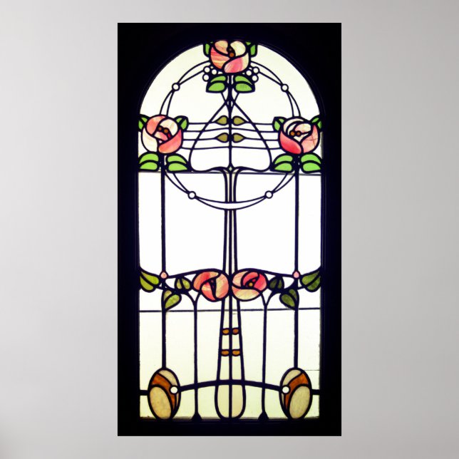 Stained glass art nouveau floral window poster (Front)