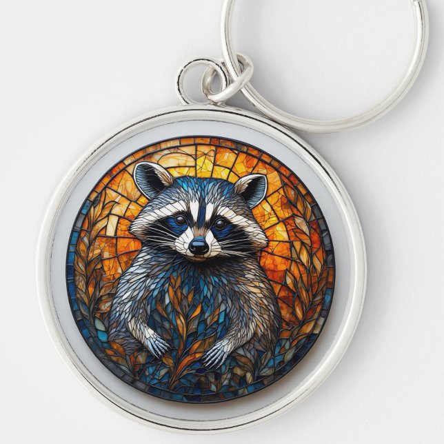 Stained Glass Art of Racoon Key Ring (Front)