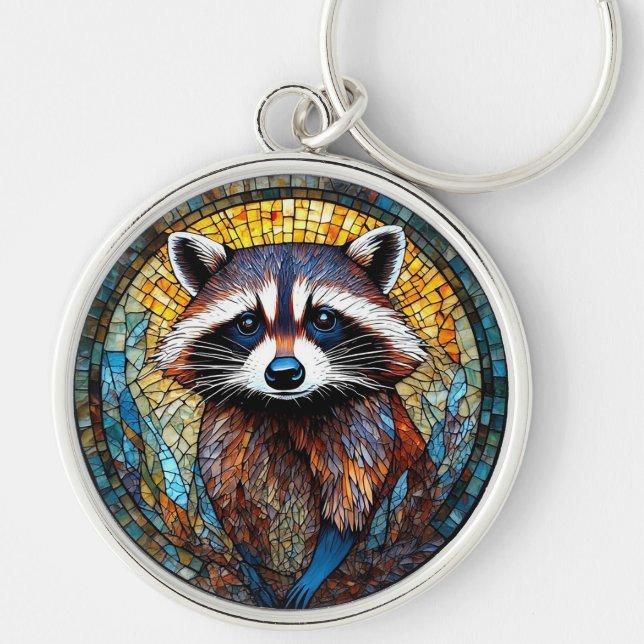 Stained Glass Art of Racoon Key Ring (Front)