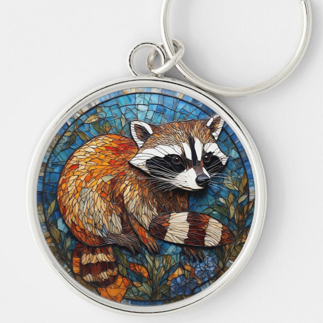 Stained Glass Art of Racoon Key Ring (Front)
