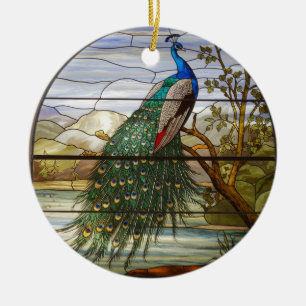 Stained Glass Art, Peacock Stained Glass Ceramic Ornament