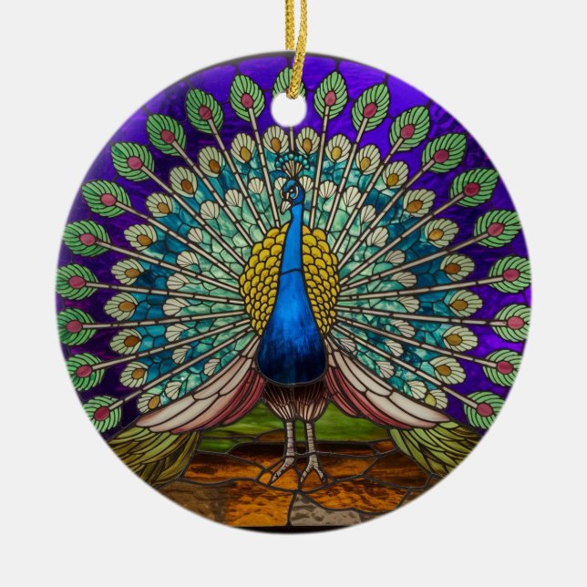  Stained Glass Art, Peacock Stained Glass Ceramic Ornament (Front)