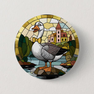 Stained Glass Art, Silly Goose Stained Glass  6 Cm Round Badge