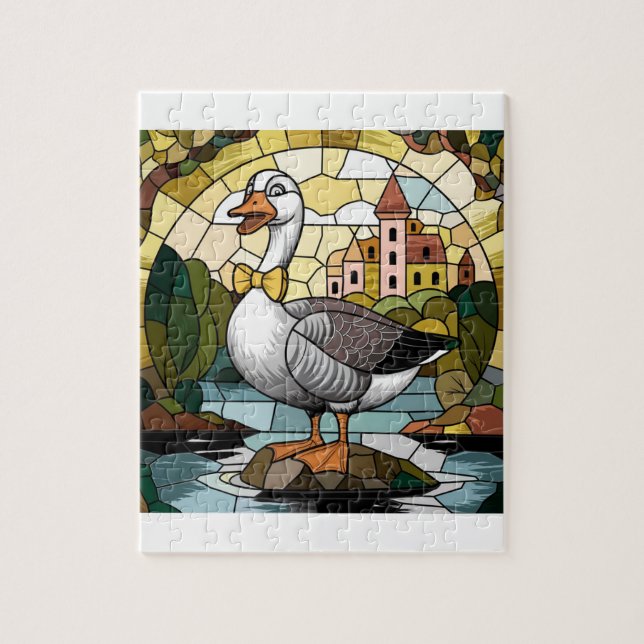Stained Glass Art, Silly Goose Stained Glass Ceram Jigsaw Puzzle (Vertical)