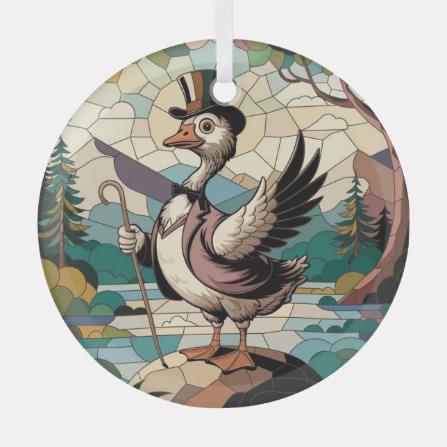 Stained Glass Art, Silly Goose Stained Glass Tree Decoration (Front)