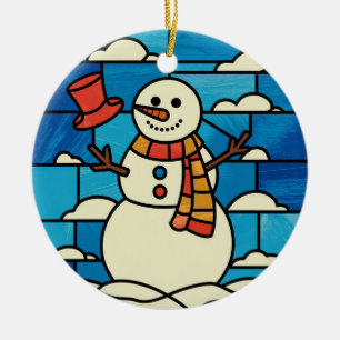 Stained Glass Art, Snowman Stained Glass Ceramic Ornament