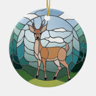 Stained Glass Art, Stained Glass Style Deer Art Ceramic Ornament