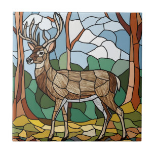 Stained Glass Art, Stained Glass Style Deer Art Ceramic Tile