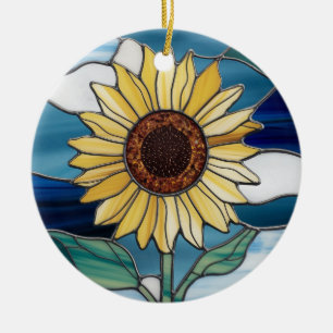 Stained Glass Art, SunFlower Stained Glass Ceramic Ornament