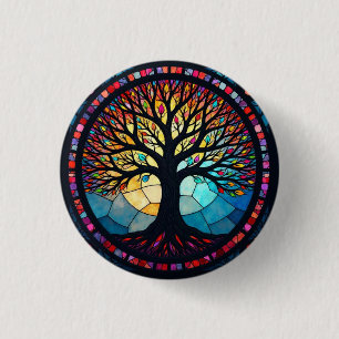 Stained Glass Art, Tree of Life Stained Glass  3 Cm Round Badge