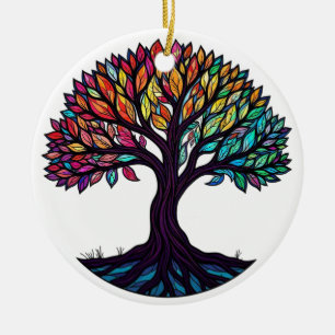 Stained Glass Art, Tree of Life Stained Glass Ceramic Ornament
