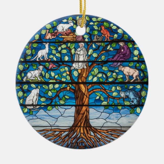  Stained Glass Art, Tree of Life Stained Glass Ceramic Ornament (Front)