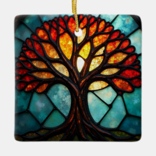Stained Glass Art, Tree of Life Stained Glass  Ceramic Ornament
