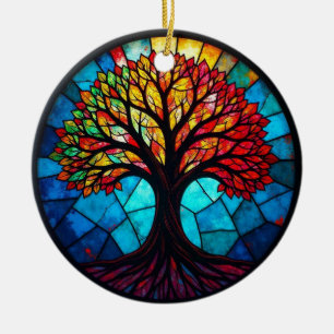  Stained Glass Art, Tree of Life Stained Glass Ceramic Ornament