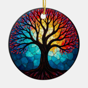 Stained Glass Art, Tree of Life Stained Glass  Ceramic Ornament
