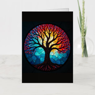 Stained Glass Art, Tree of Life Stained Glass  Foil Greeting Card
