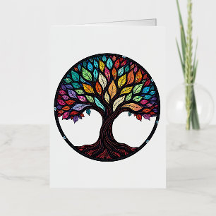 Stained Glass Art, Tree of Life Stained Glass  Foil Greeting Card