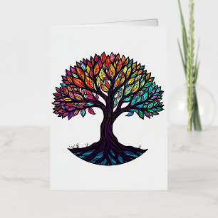 Stained Glass Art, Tree of Life Stained Glass Foil Greeting Card