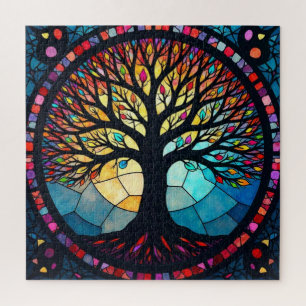 Stained Glass Art, Tree of Life Stained Glass Jigsaw Puzzle