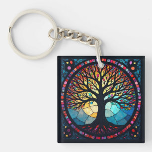 Stained Glass Art, Tree of Life Stained Glass  Key Ring